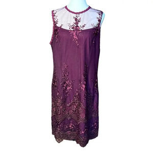NWT Nanette Lapore “Moody Treasures” Lace Topped Sheath Dress, Mulberry, 14